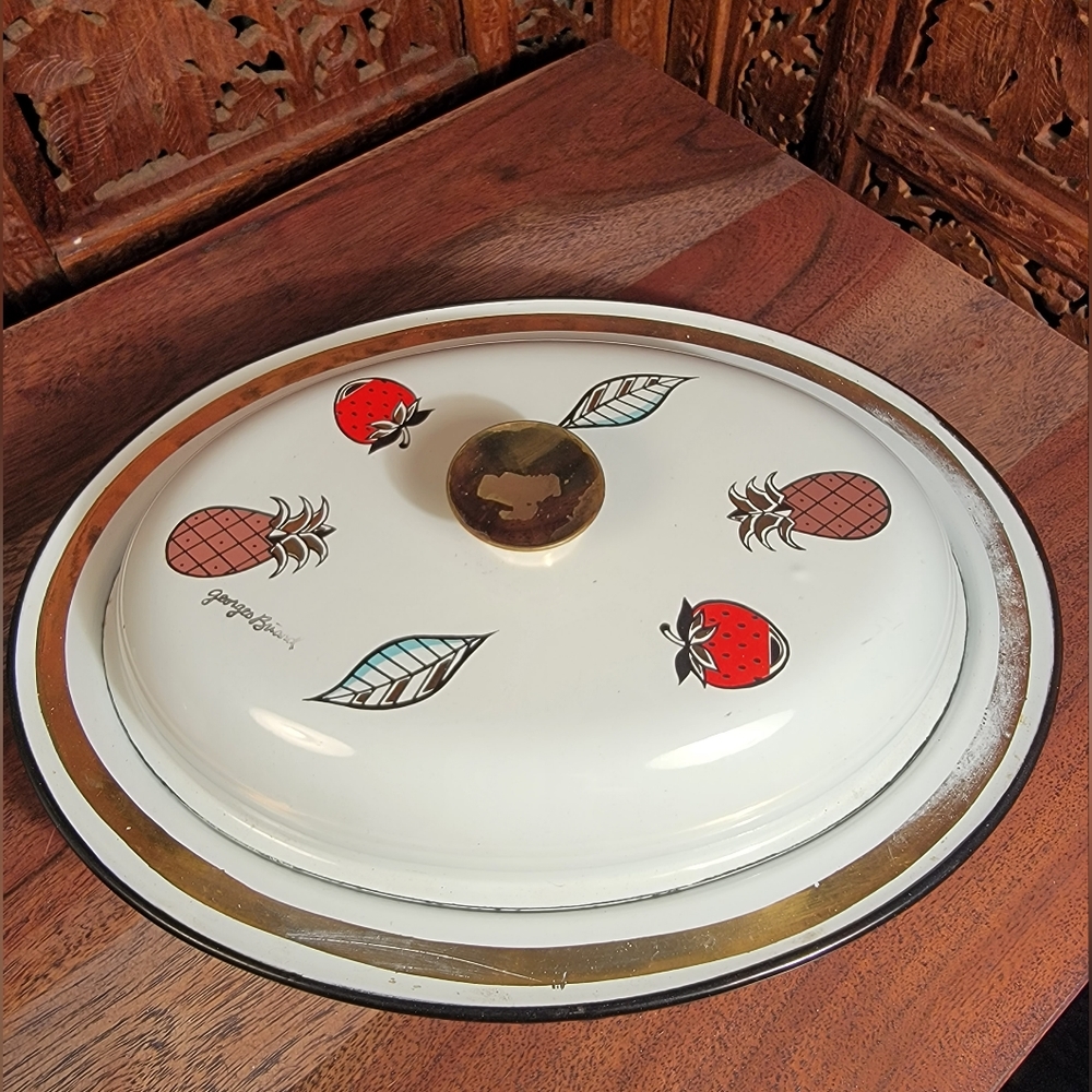 Vintage George Briard Ambrosia Pattern Enamel Covered Serving Dish